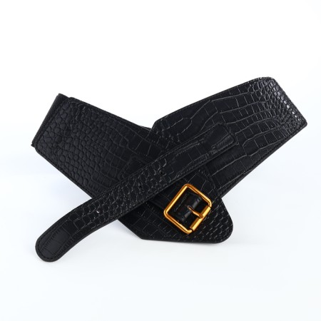 Women's belt, width 10 cm, black color-3