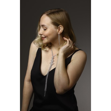 Set 2 objects: earrings, pendant "elegance" rhombus, white color in silver, 34 cm-6