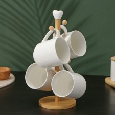 A set of porcelain mugs on a wooden stand Bellatenero, 4 items: 400 ml, white color