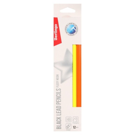 Black -granographic pencil Berlingo "Flexy Neon", HB, with an eraser, sharpened, plastic, assorted-6