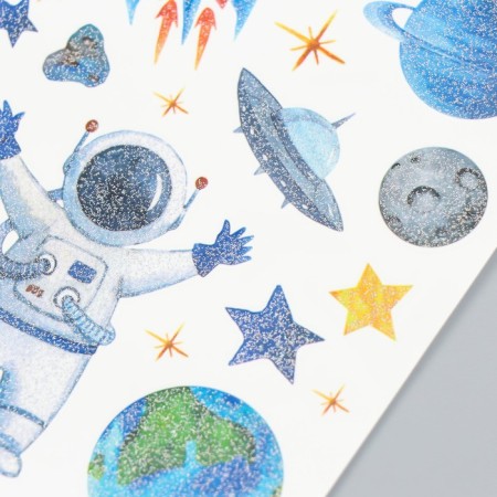 Tattoo on the body color "Cosmonaut and planet" sequins 12x10.5 cm-2