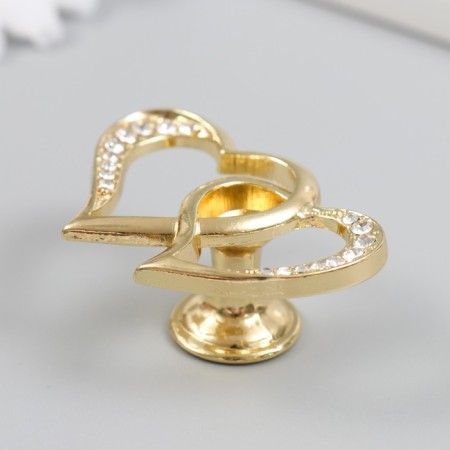 Handle for the casket Metal "Two hearts" Rhinets, gold 3.8x5.4x2.4 cm-1