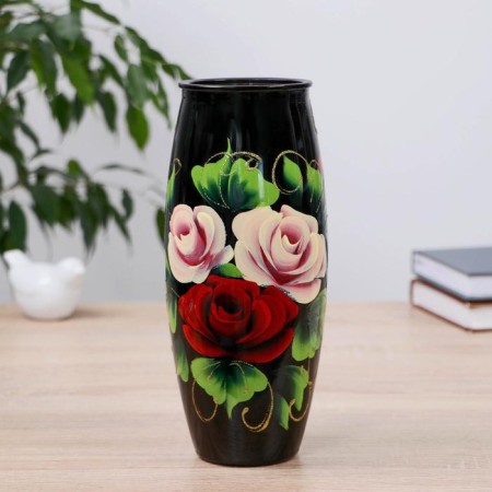 Vase rose with painting on painted glass, D-7; 10x23 cm-4