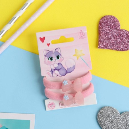 Hair gum "Kroch" (set 2 pcs) bow, 3.5 cm, pink