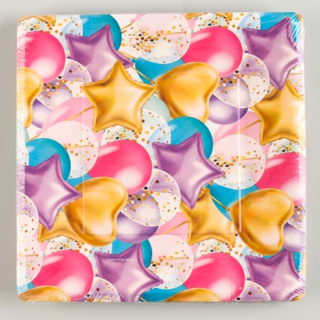 Disposable plate of square paper "Happy Birthday" Balls-3