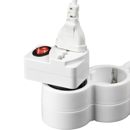 Adapter with a button, in the euro and the Asian fork, s/s, 16a, 230V, 3680W, IP20, white, 26956 4,-2