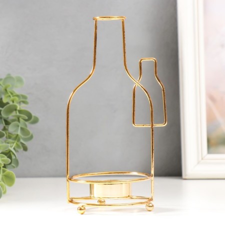 Summary Metal for 1 candle "Two bottles" d-4 cm gold 8x8.5x19 cm-2