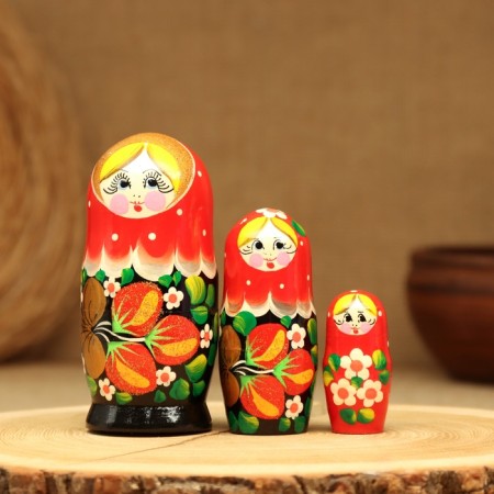 Matryoshka "Strawberry", red scarf, 3 puppet, 10-12 cm-9