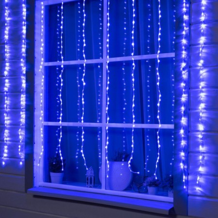 Girlyanda "Waterfall" 2 × 1.5 m, IP44, transparent thread, 400 LED, glow blue, 8 combinations of modes, 220 V