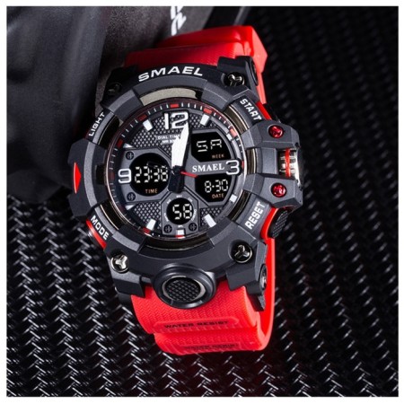 Watch is electronic watch, with an alarm clock, D-5.6 cm, L-26 cm strap, 5 atm, red strap 974230-1