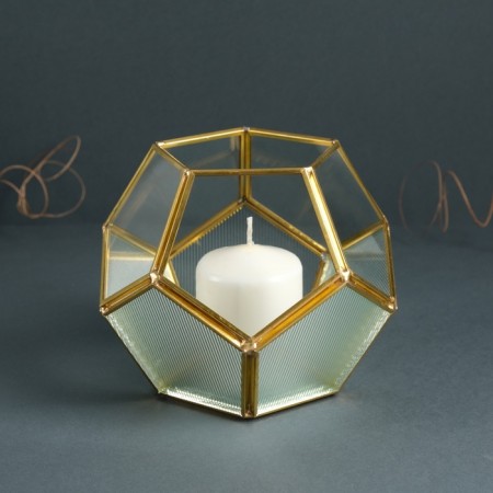 Glass candlestick, Metal "faceted ball" transparent 16x16x14 cm-1
