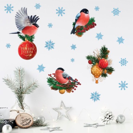 Interior sticker "Magic bullfinches", 21 x 29.7 cm, New Year-2