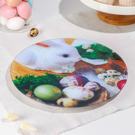 Glass stand for the cake rotating shares "Easter hare", d = 32 cm ㅤ