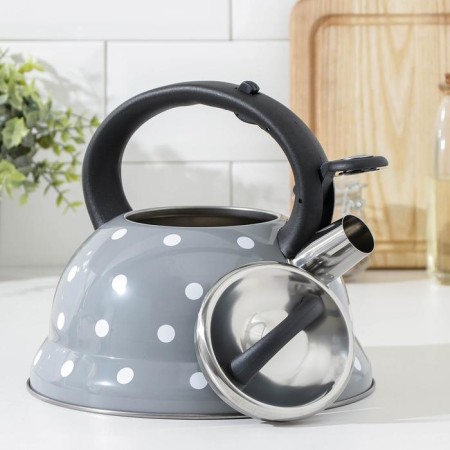 A kettle with a stainless steel whistle is a “peas” shares, 2.8 liters, the color is gray-1
