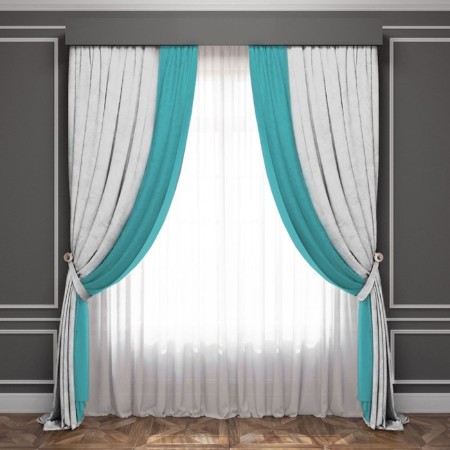 Set of curtains "Latur", size 170 x 270 cm, white / turquoise