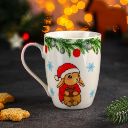 Porcelain shade mug "New Year. Bunny with cocoa ", 350 ml-1
