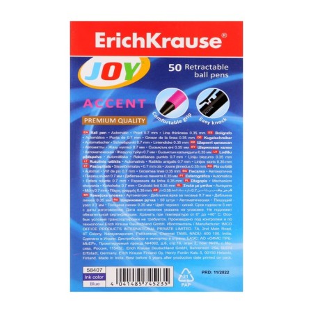 Handle Automatic Erichkrause Joy Accent, Ultra Glide, Node 0.7 mm, rubber emphasis, super-soft letter, Blue ink color, mix-7