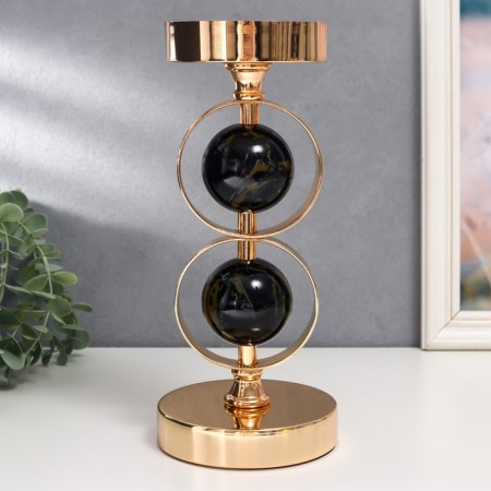 Summary Metal for 1 candle "Two black marble balls in the field" Gold 27x12x12 cm