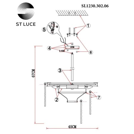 Ceiling Ceiling ST LUCE. SL1230.302.06. Stabia. 6x60 W, E14, 45x45x67 cm, brass color-6