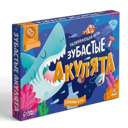Board game Developing “Toothless Shark”, 30 cards, 60 chips, 2 mirrors, a shark detail, 4+-3
