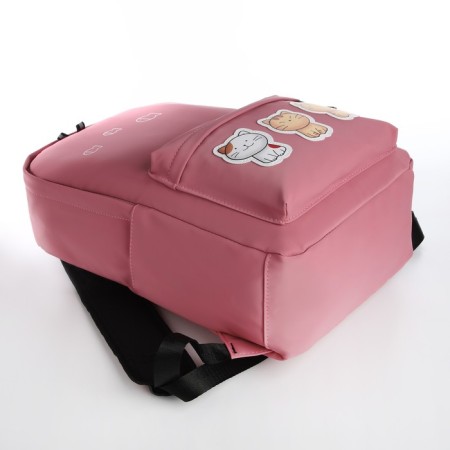 Young backpack from textiles with a zipper, waterproof, 4 pockets, pink color-4