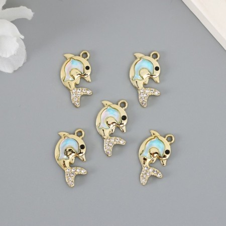 Decor for creativity metal, rhinestones "double dolphin" blue 2.2x2.1 cm-2