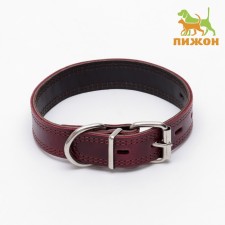 Collar leather two-layer 3 cm, Osh 35-47 cm, ruby
