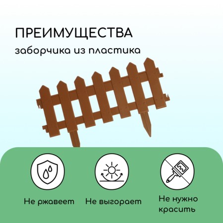 Decorative fence, 30 × 196 cm, 4 sections, plastic, brown, "front garden"-3