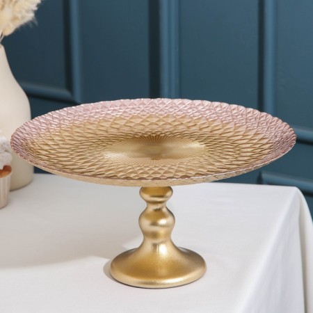 Serving dish "Baroque", d = 28 cm, on the leg, gold color with pink