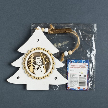Christmas tree toy "Christmas tree with a snowman", from batteries, a glow of warm white-4