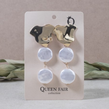 Earrings with pearls "Hermione", white color in gold-1