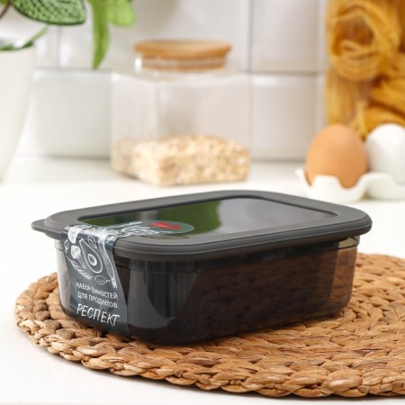 A set of food containers "Respect", 3 pcs: 400 ml, 700 ml, 1.2 l, graphite color-8