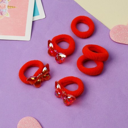 Hair gum "Tenderness" (set 6 pcs) butterfly, red-1