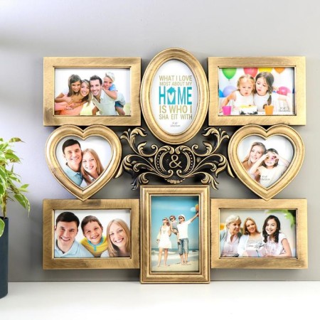 Photo frame Plastic in 8 photos 10x10, 10x15 cm "Emblem" Gold 43x48x2 cm