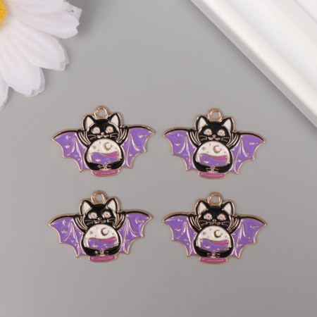 Decor for creativity metal, enamel "Cat-flying mouse" black-violet 2x2.9 cm-2