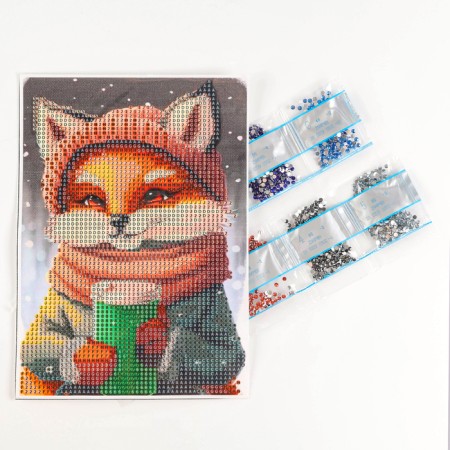 New Year's diamond mosaic with partial filling on the canvas "New Year. Fox ", 15 x 21 cm-1