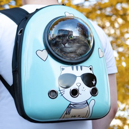 Backpack for carrying animals "Glamorr", with a viewing window, 32 x 25 x 42 cm, blue-2