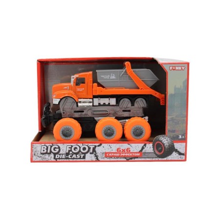 Garbage truck with a crash effect, friction, 6 × 6, orange-1