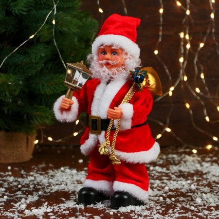 Santa Claus "Red fur coat, strap, with a flashlight" with backlight, moves, 27 cm-3