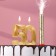 Candle in the cake jubilee "Face + fountain", number 50, gold metallic, 6.5 cm