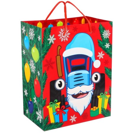 New Year. Gift package, 18x23x11.5 cm, packaging, blue tractor-2