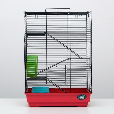 The cage for rodents "Pigzon" No. 5, with 3 floors, equipped, 41 x 30 x 58 cm, ruby-1