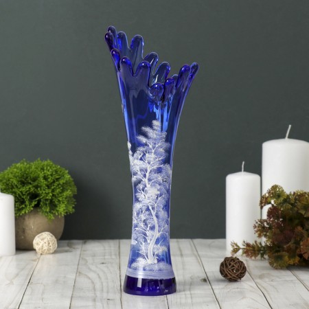 Vase "Coral" H 280 mm. from blue glass (manual painting) Fig. No. 5 (bel.)