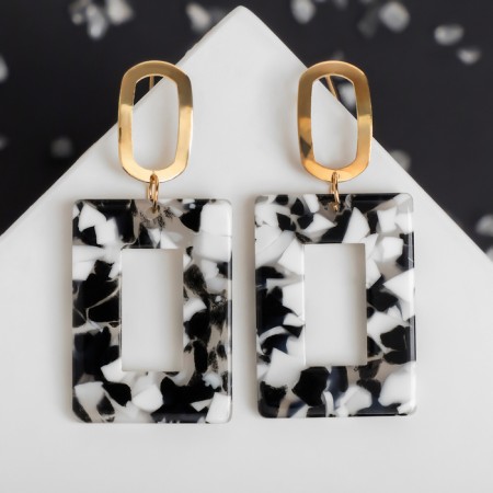 Earrings Assorted "Azelia" rectangle, black and white color in gold-1
