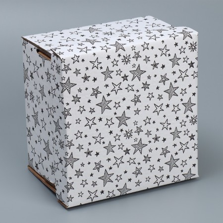 Gift folding white, packaging, “stars”, 22 x 22 x 15 cm-2