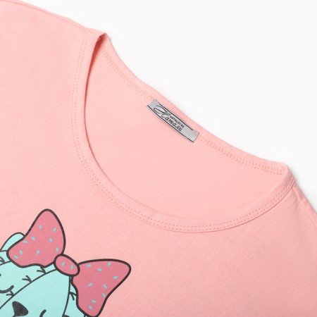 Female home set (T -shirt, trousers), pink color, size 50-6