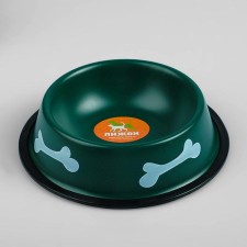 A bowl with bones, iron with a non -slip base of 15 x 3.5 cm, 150 ml, green