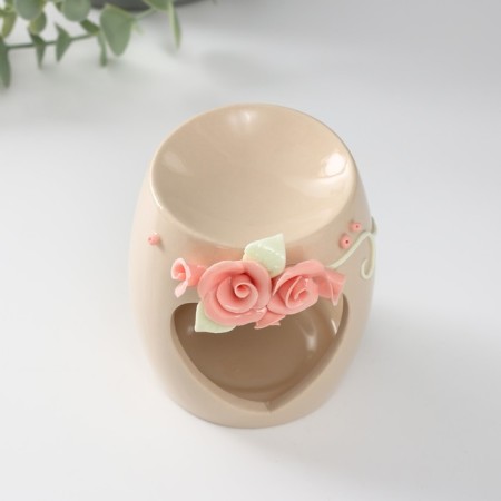 Aroma lamp ceramics "Heart with roses" beige 8x8x9 cm-4