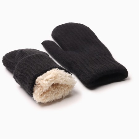 Women's mittens with fur inside, color black, size 7-8-2