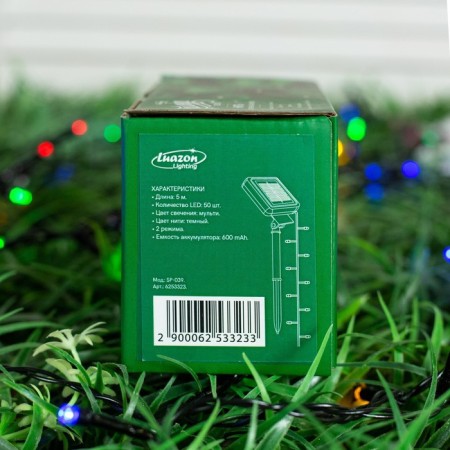 Garland “thread” 5 m, IP44, dark thread, 50 LED, glow of multi, 2 modes, solar battery-8